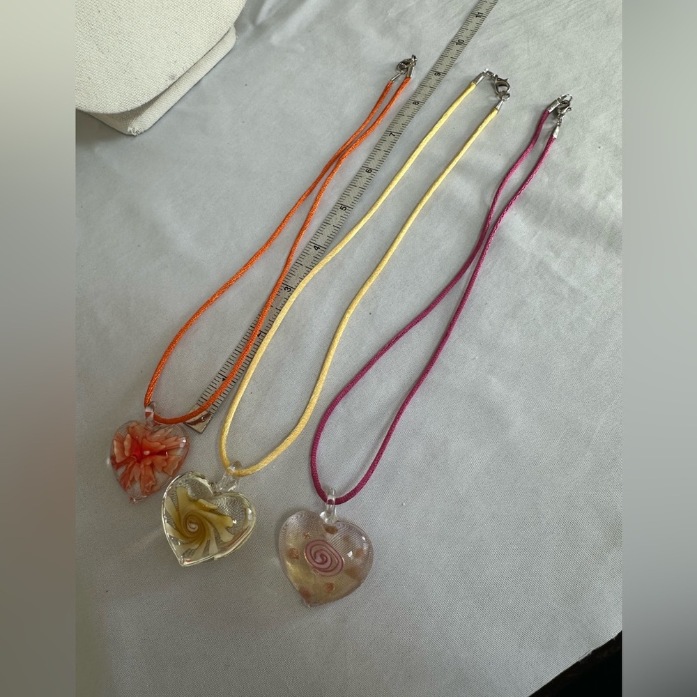 Three glass heart necklaces on satin cord - Picture 4 of 6